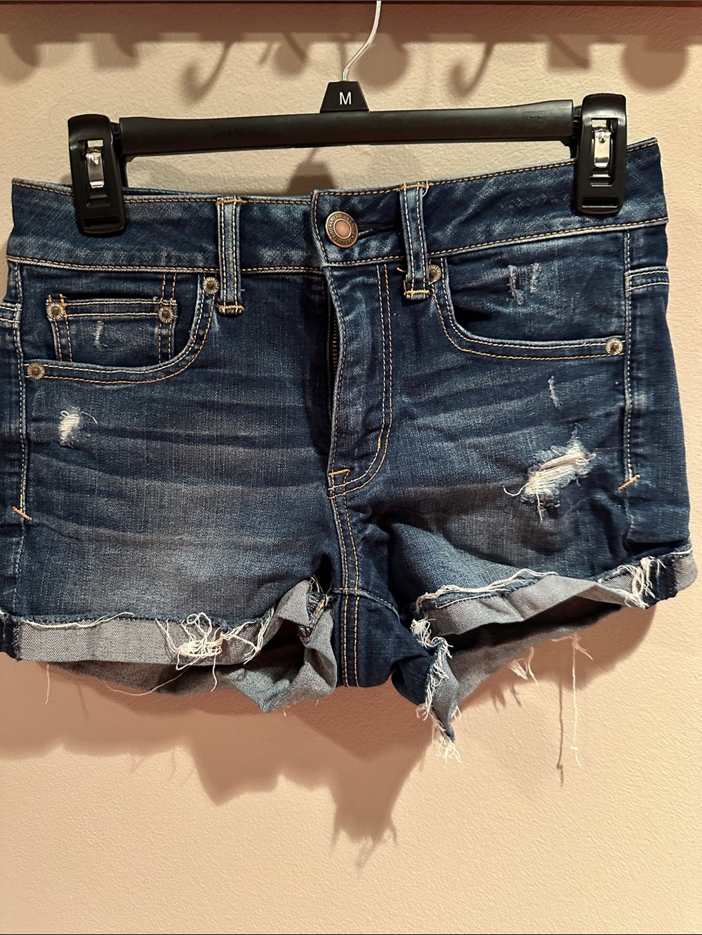 American Eagle Outfitters Dark Blue Distressed Denim Cutoff Shorts